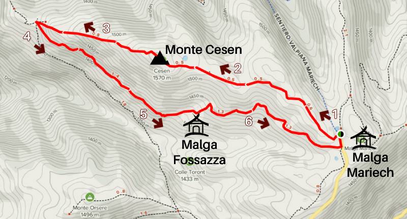 Da Malga Mariech al Monte Cesen